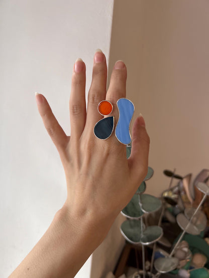 Sculptural Silver Ring – Art Glass Jewelry, Contemporary Artisan Statement Ring