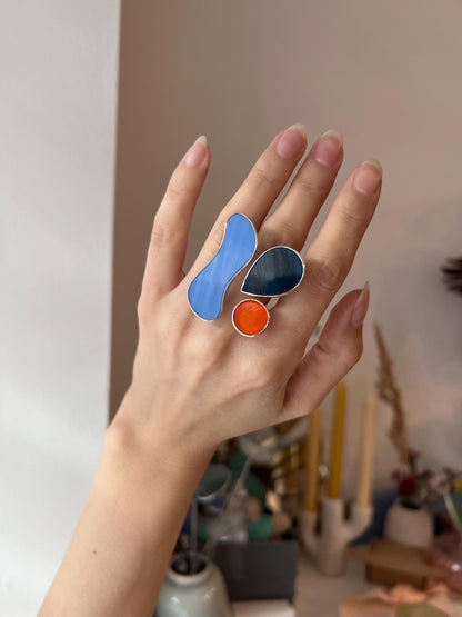 Sculptural Silver Ring – Art Glass Jewelry, Contemporary Artisan Statement Ring