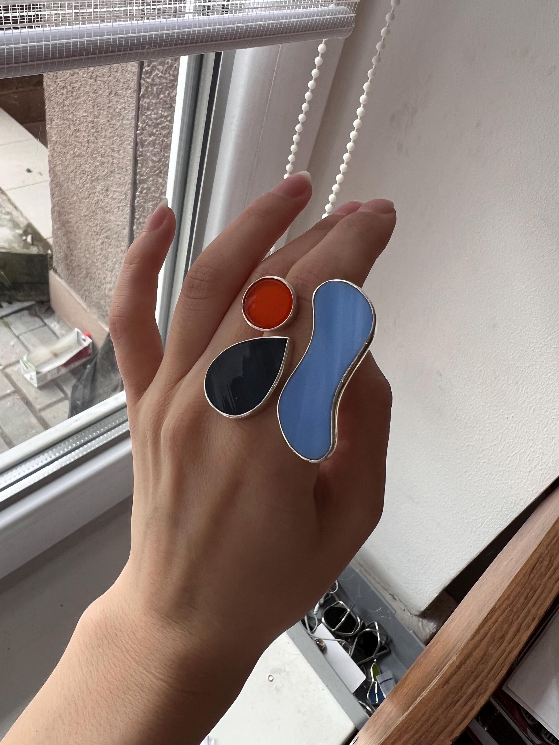 Sculptural Silver Ring – Art Glass Jewelry, Contemporary Artisan Statement Ring