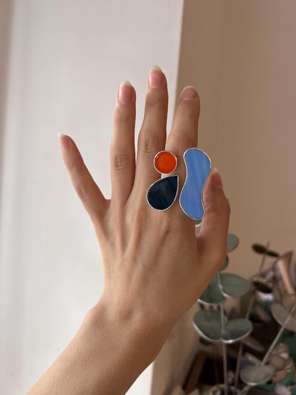 Sculptural Silver Ring – Art Glass Jewelry, Contemporary Artisan Statement Ring
