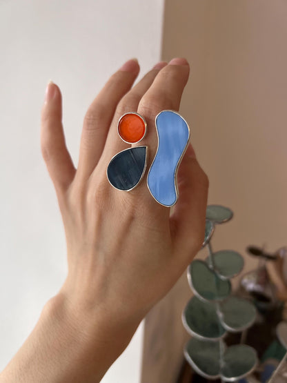 Sculptural Silver Ring – Art Glass Jewelry, Contemporary Artisan Statement Ring