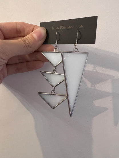 Stained Glass Asymmetric Earrings: Black Triangle Dangle Earrings