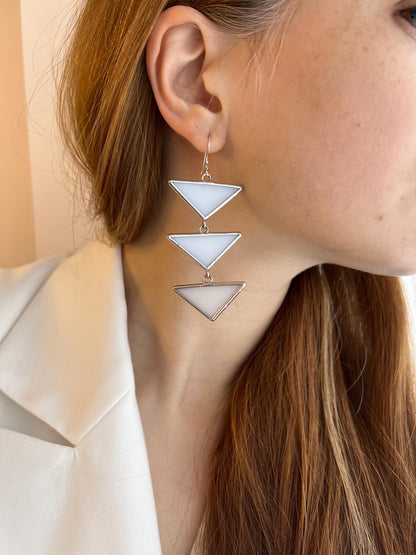 Stained Glass Asymmetric Earrings: Black Triangle Dangle Earrings