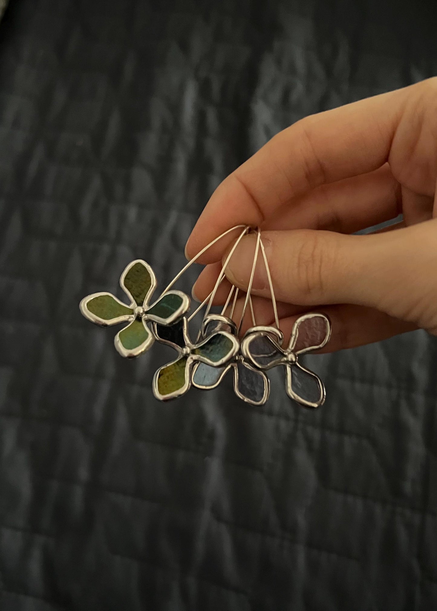 Blue Hydrangea Stained Glass Earrings – Artistic Handmade Floral Gift