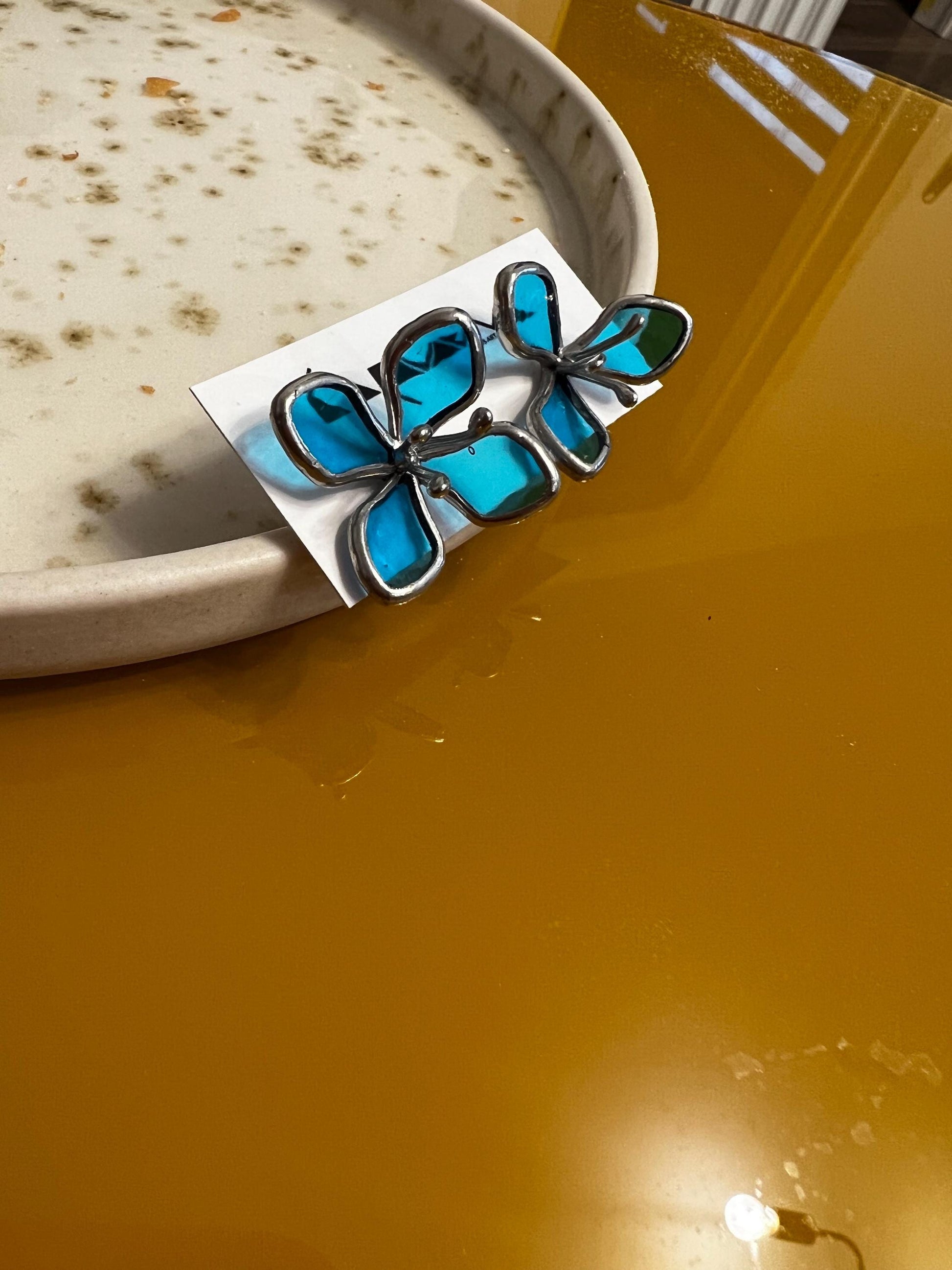 Blue Hydrangea Stained Glass Earrings – Artistic Handmade Floral Gift