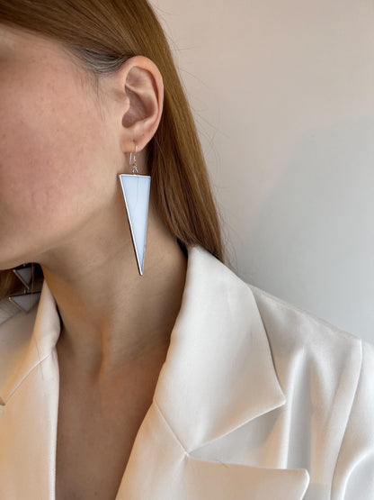 Asymmetric Stained Glass Triangle Earrings: Modern Geometric Dangle