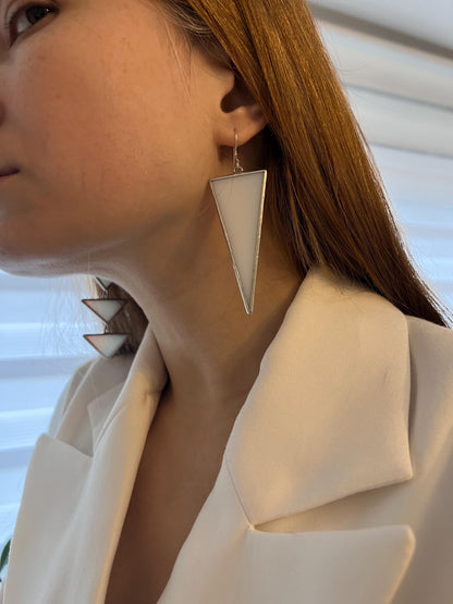 Asymmetric Stained Glass Triangle Earrings: Modern Geometric Dangle