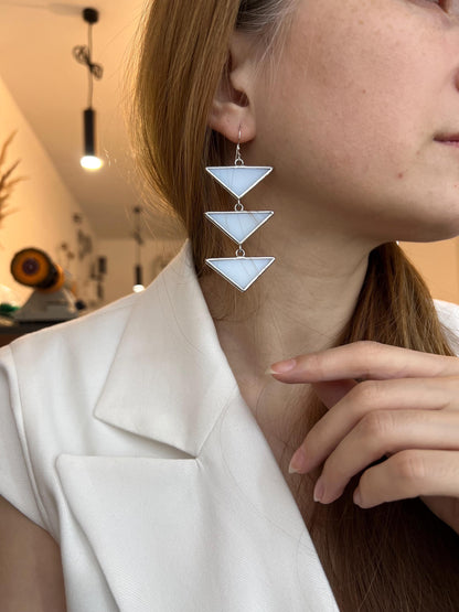 Asymmetric Stained Glass Triangle Earrings: Modern Geometric Dangle