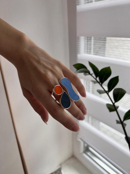 Sculptural Silver Ring – Art Glass Jewelry, Contemporary Artisan Statement Ring
