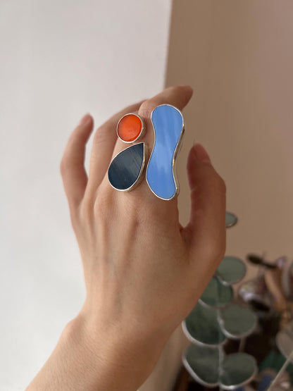 Sculptural Silver Ring – Art Glass Jewelry, Contemporary Artisan Statement Ring