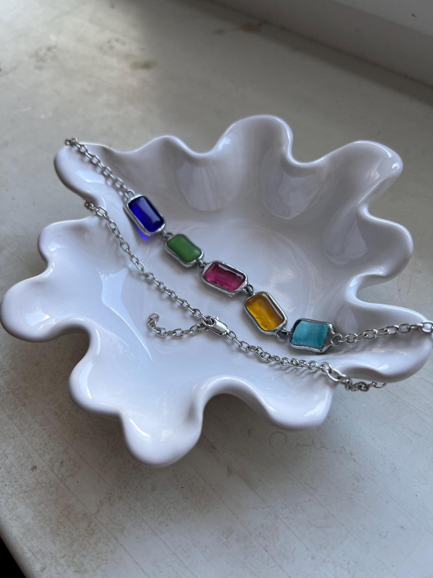 Family multicolor necklace, birthstone necklace, unique choker necklace, grandmother gift, colorful fused glass jewelry, gift for women