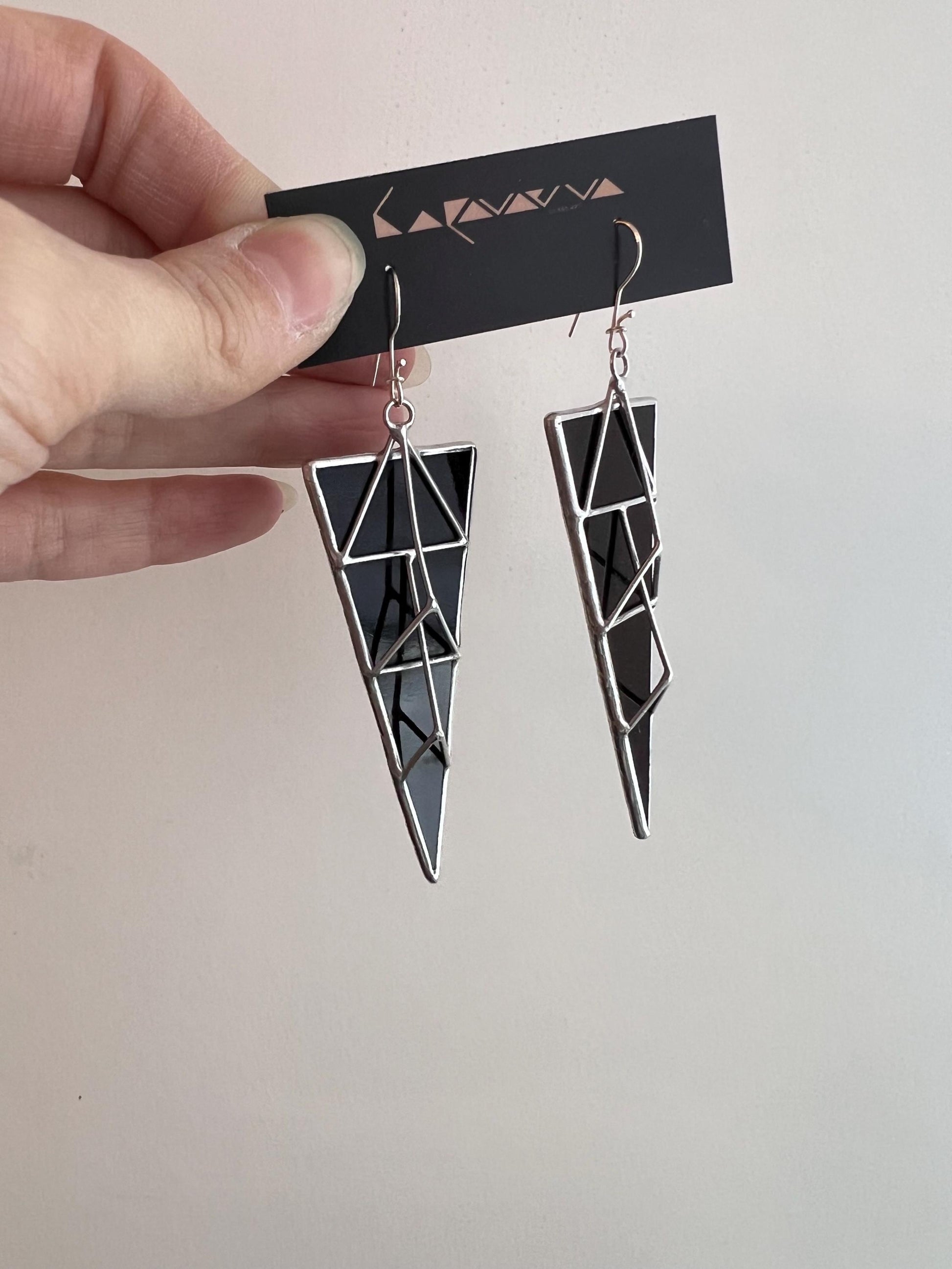 Black Gothic Triangle Earrings | Geometric Brutalist Statement Jewelry