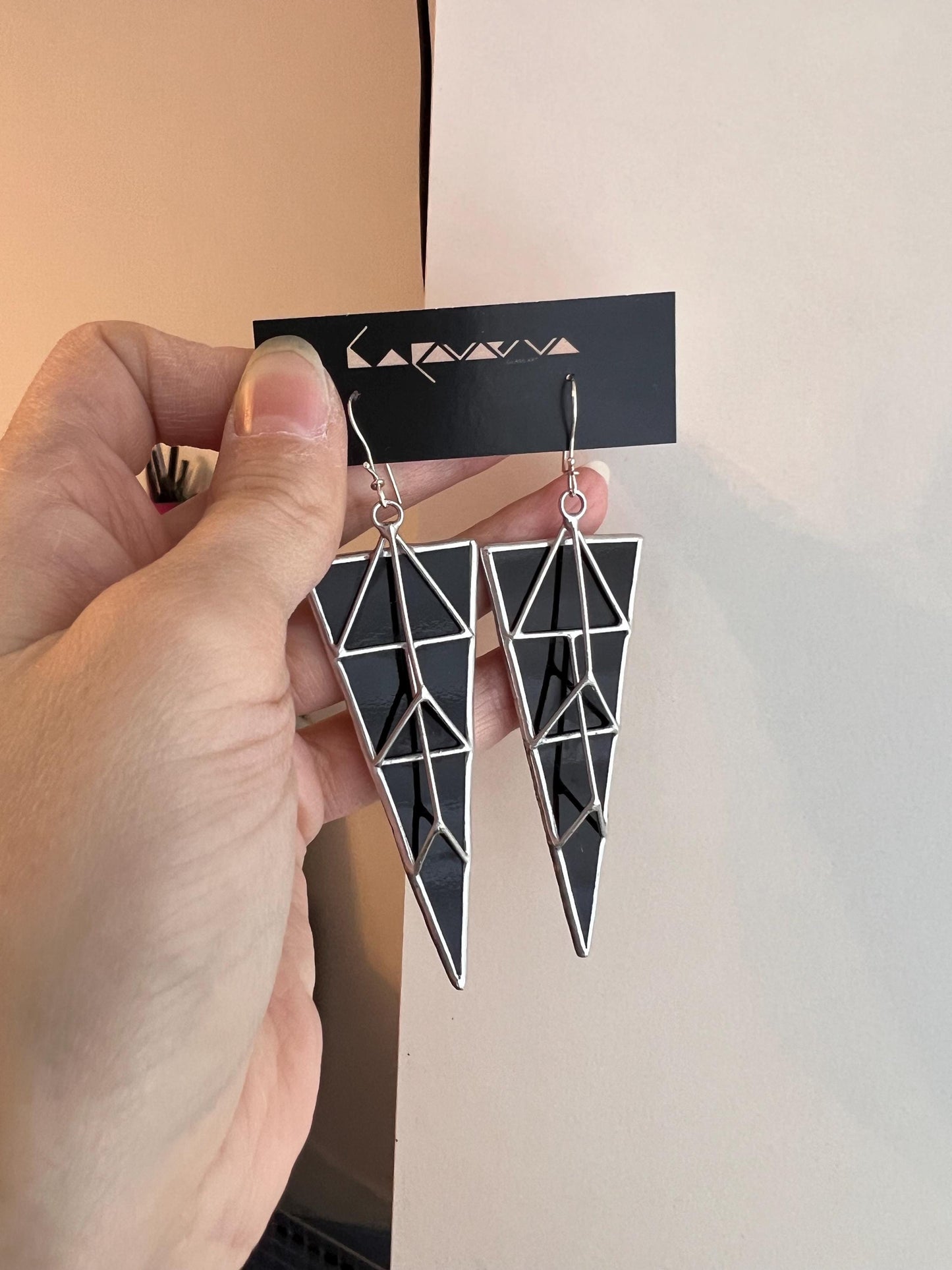 Black Gothic Triangle Earrings | Geometric Brutalist Statement Jewelry