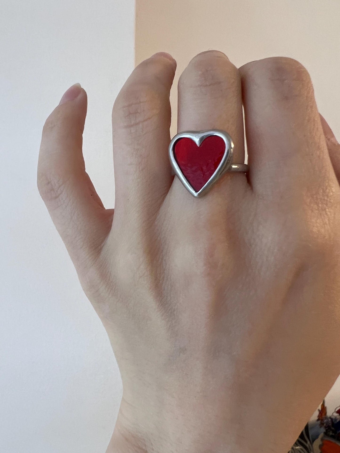 Stained Glass Heart Ring: Chunky Handmade Statement Ring