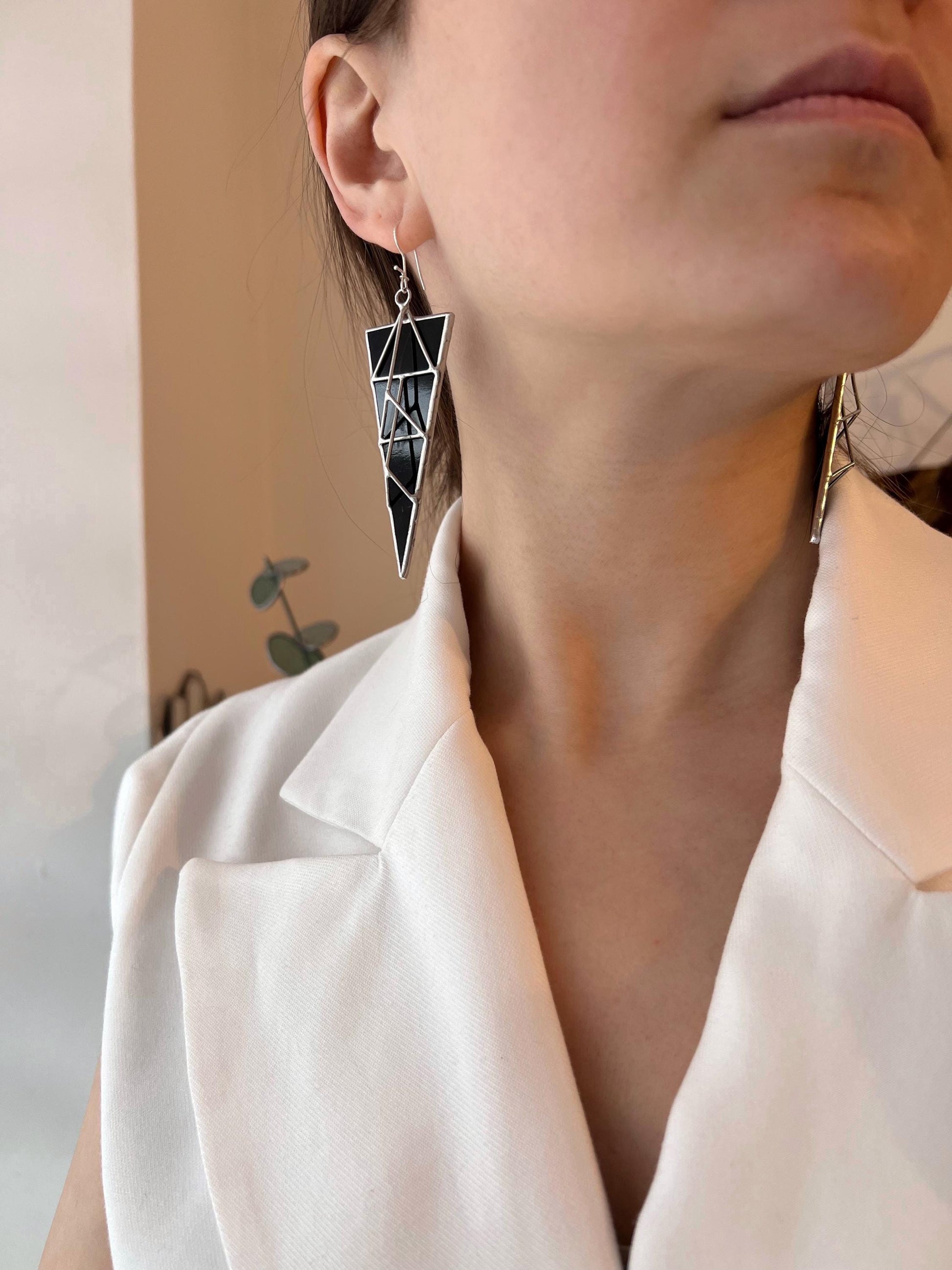 Black Gothic Triangle Earrings | Geometric Brutalist Statement Jewelry