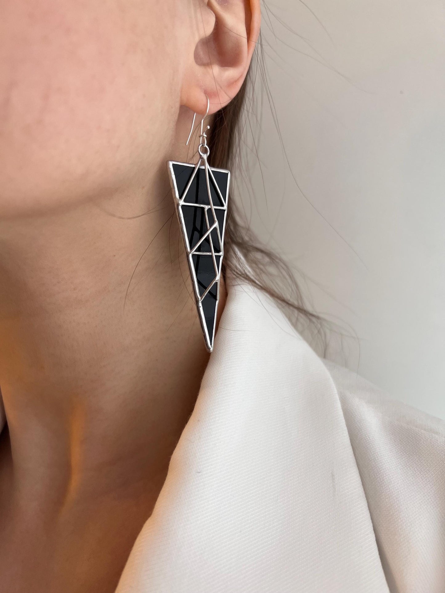 Black Gothic Triangle Earrings | Geometric Brutalist Statement Jewelry