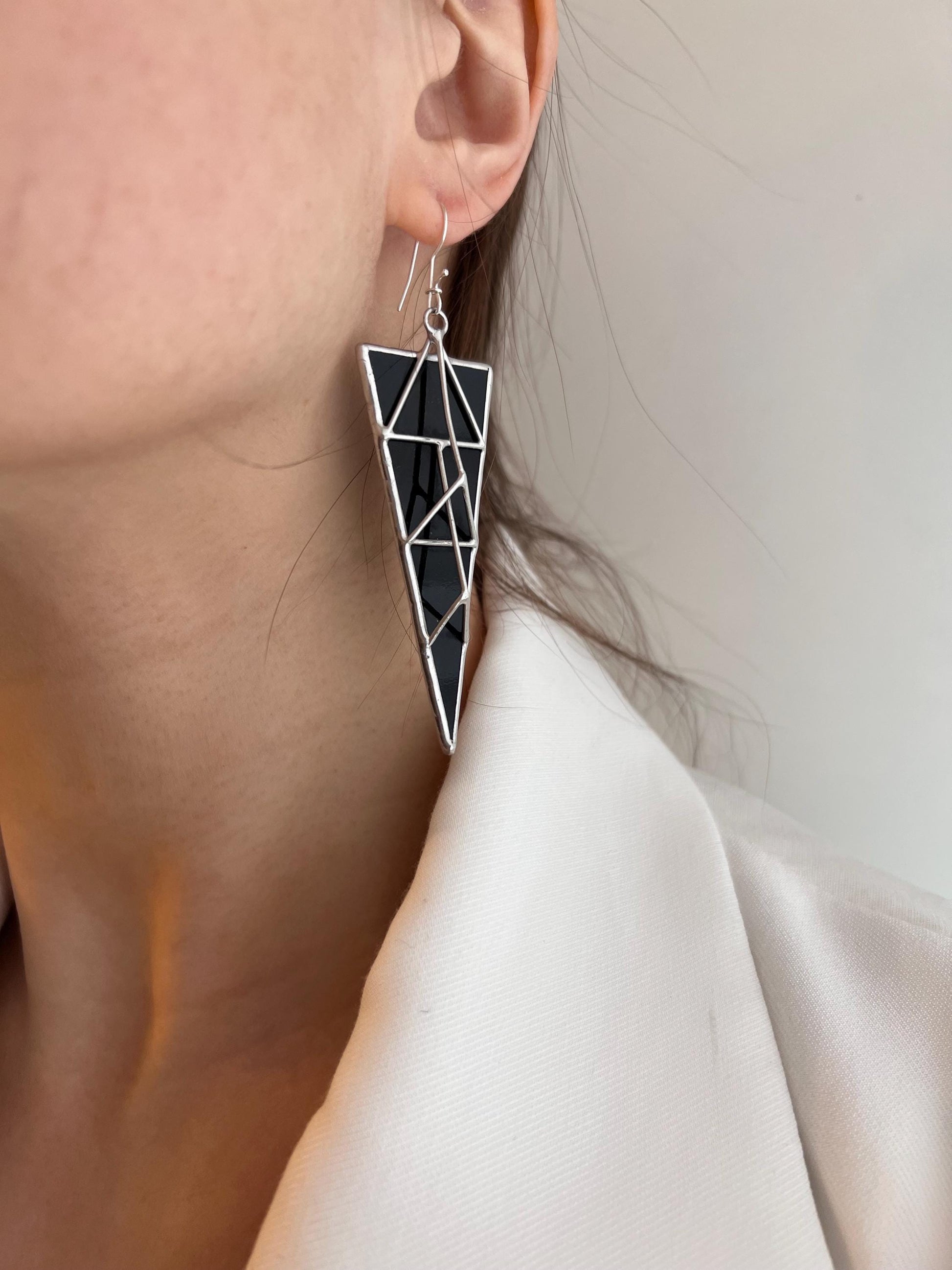 Black Gothic Triangle Earrings | Geometric Brutalist Statement Jewelry