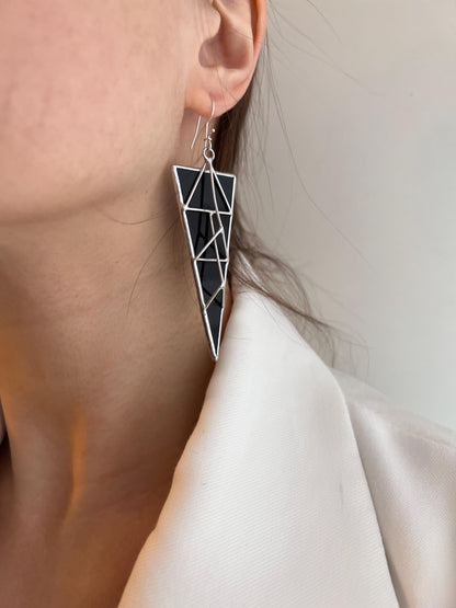 Black Gothic Triangle Earrings | Geometric Brutalist Statement Jewelry