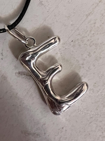 925 Silver Bubble Letter Pendant: Custom Initial Cord Necklace