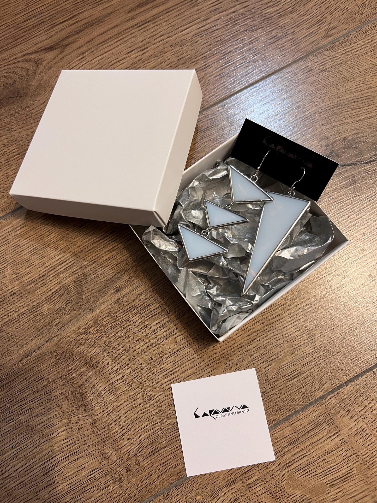 Asymmetric Stained Glass Triangle Earrings: Modern Geometric Dangle