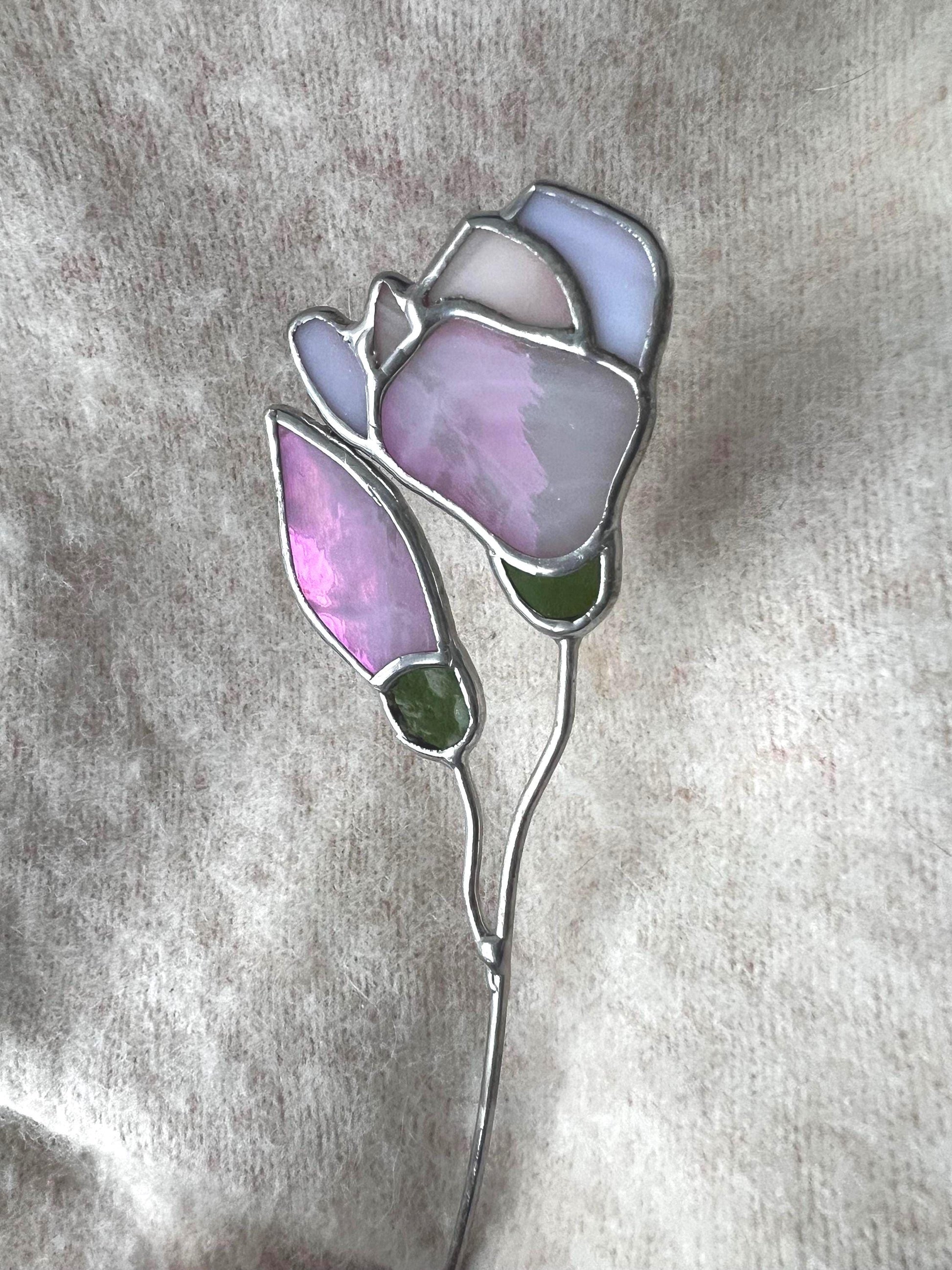 Stained Glass Magnolia Suncatcher: Iridescent Flower Art on Stem