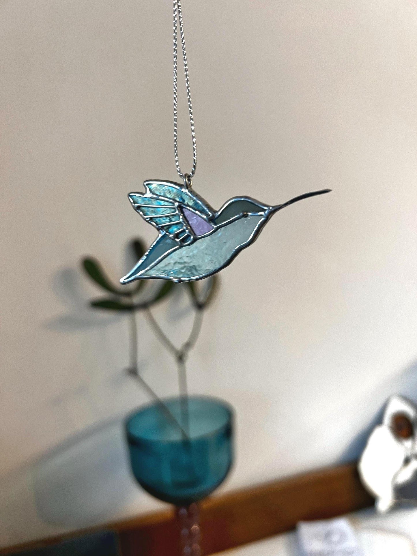 Small hummingbird sun catcher, stained glass bird art, hanging suncatcher, gift for mom, stained glass home decor, window hangings