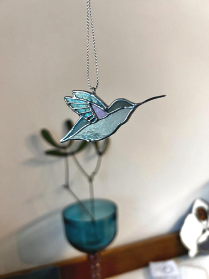 Small hummingbird sun catcher, stained glass bird art, hanging suncatcher, gift for mom, stained glass home decor, window hangings