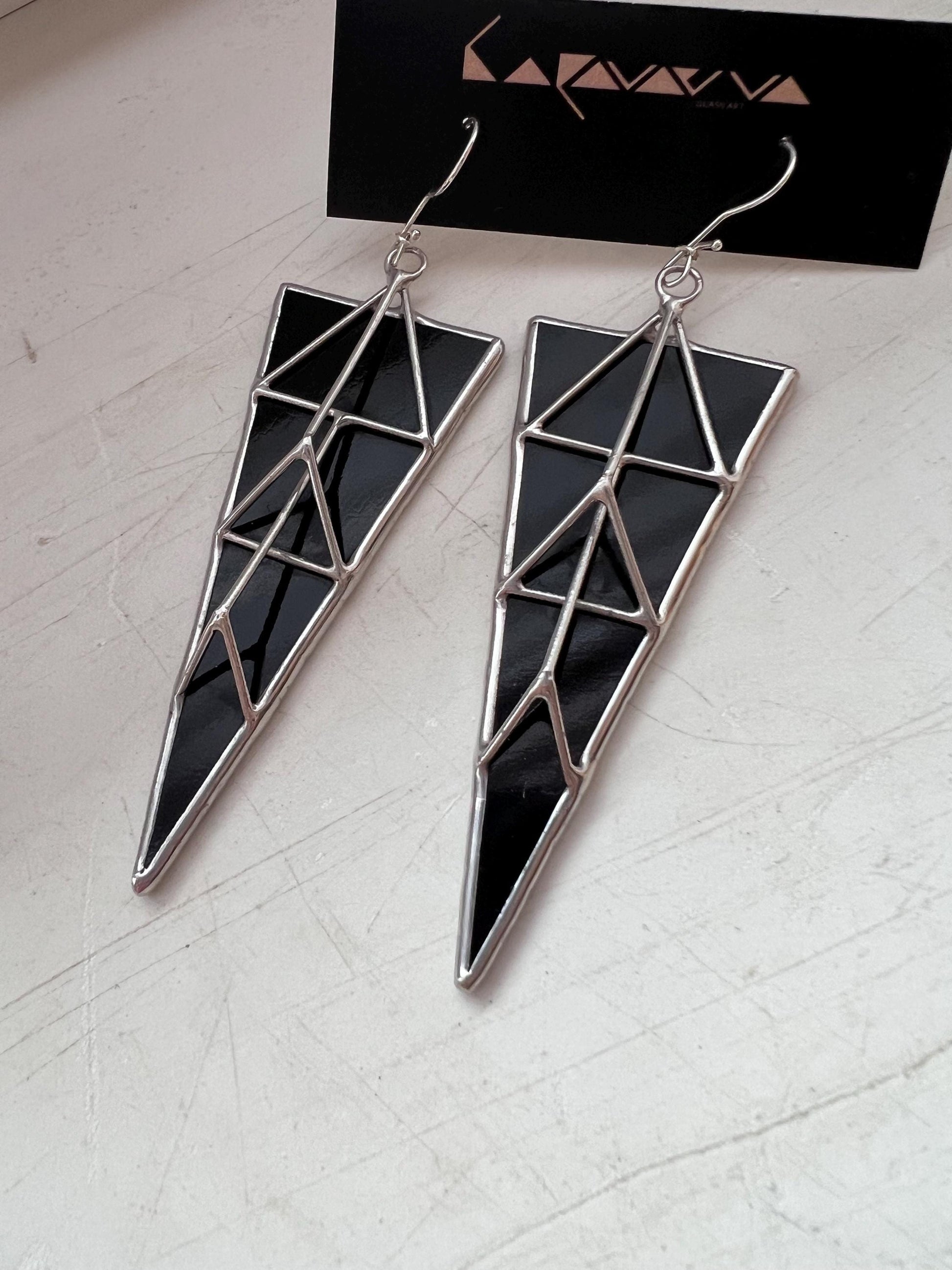 Black Gothic Triangle Earrings | Geometric Brutalist Statement Jewelry