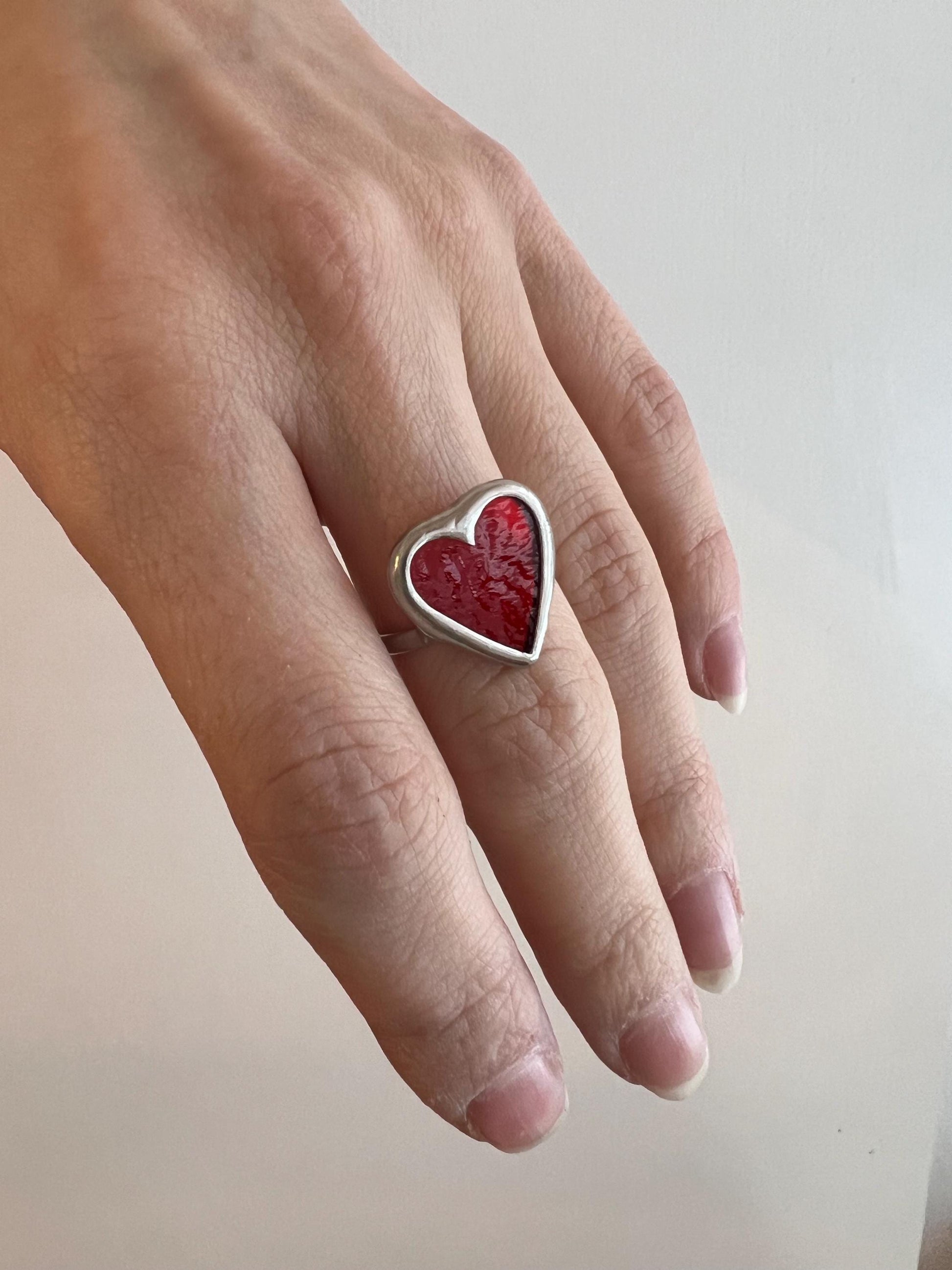 Stained Glass Heart Ring: Chunky Handmade Statement Ring