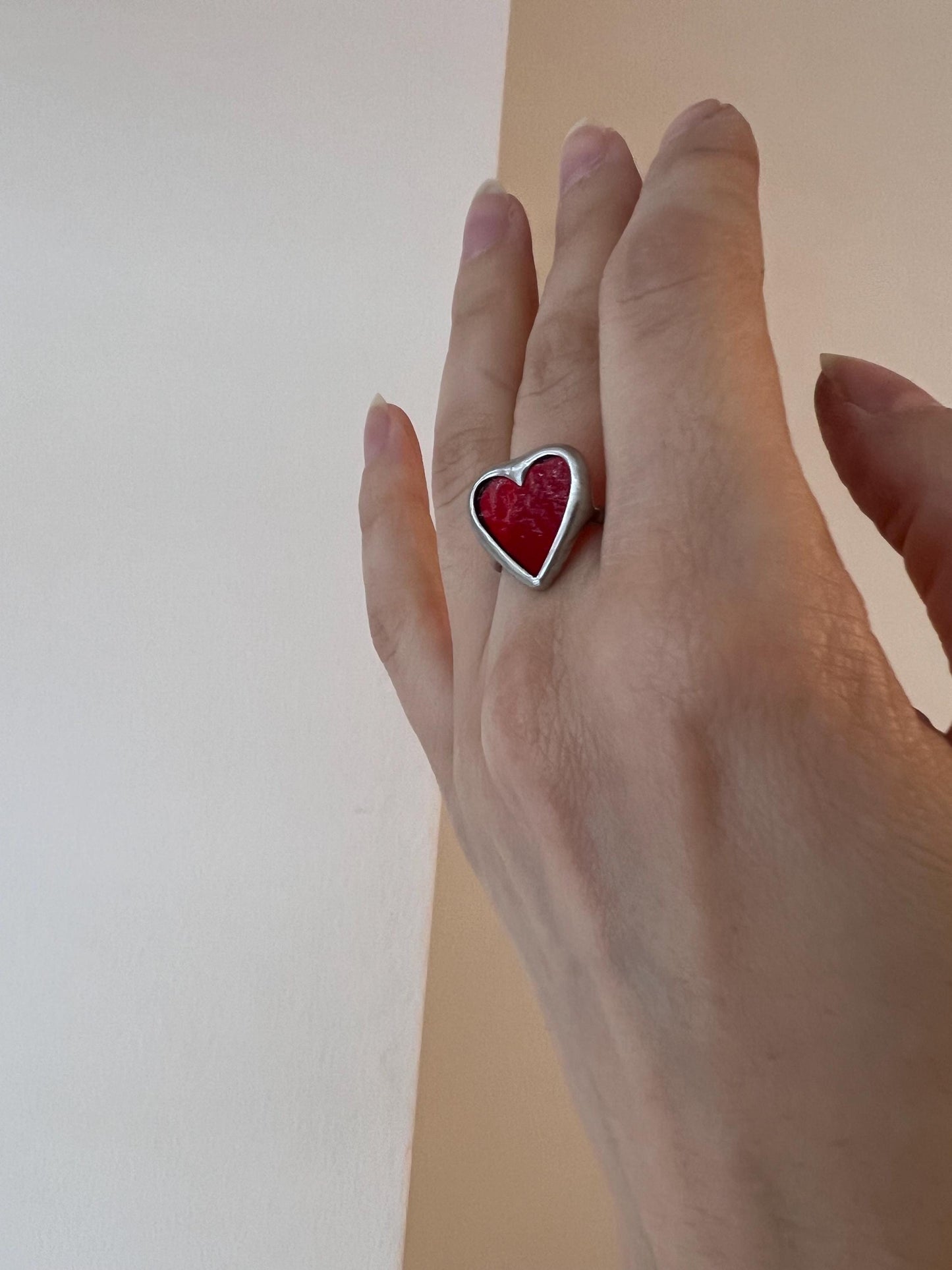Stained Glass Heart Ring: Chunky Handmade Statement Ring