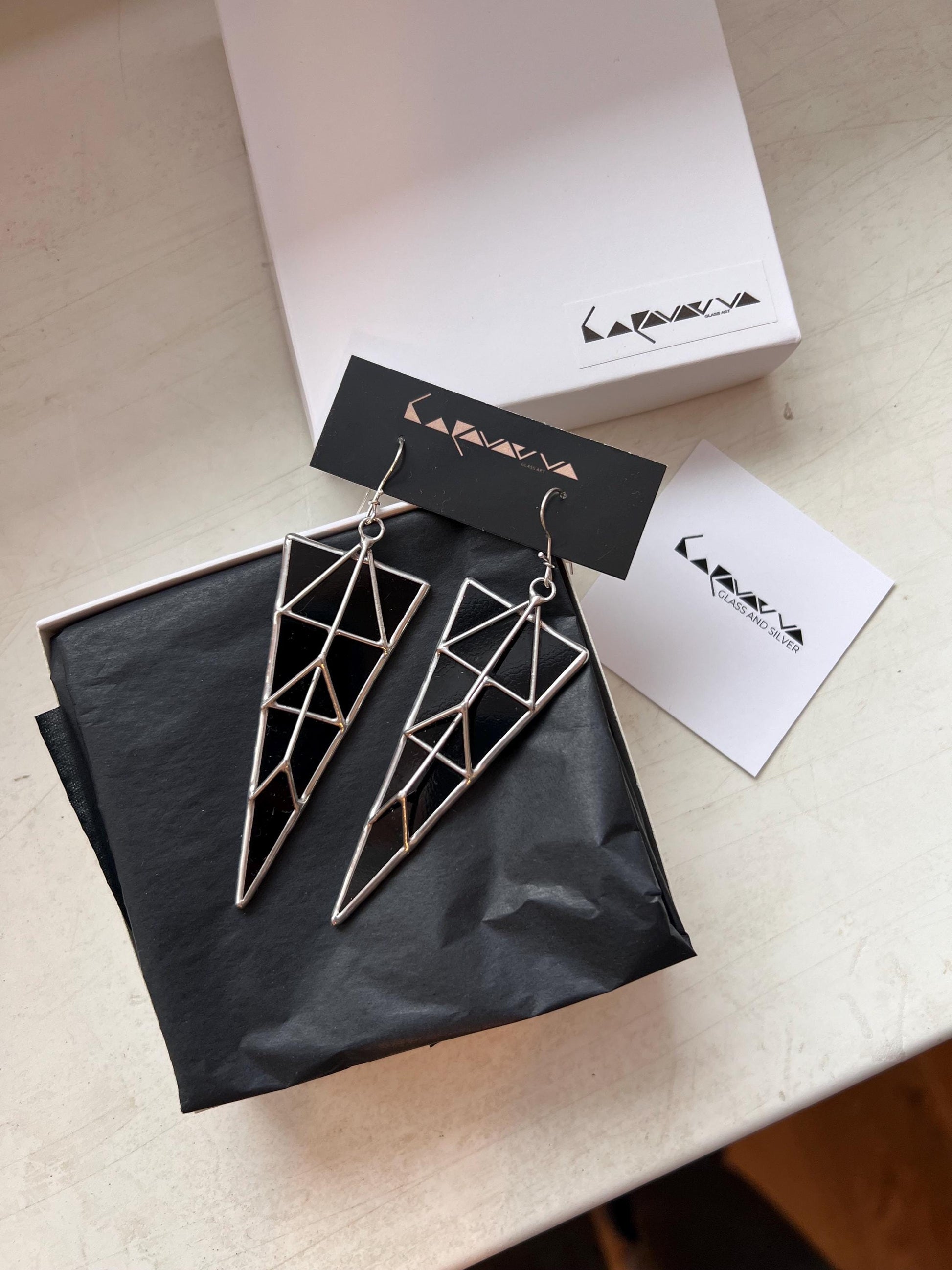Black Gothic Triangle Earrings | Geometric Brutalist Statement Jewelry