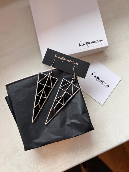 Black Gothic Triangle Earrings | Geometric Brutalist Statement Jewelry