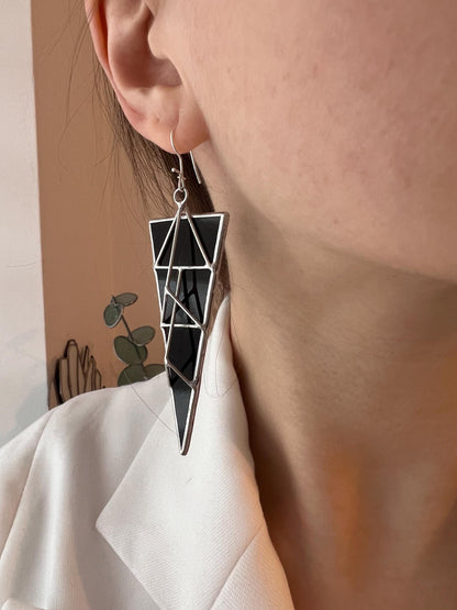 Black Gothic Triangle Earrings | Geometric Brutalist Statement Jewelry