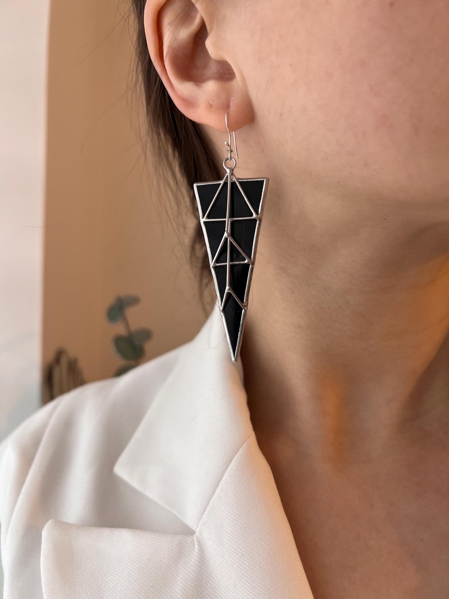 Black Gothic Triangle Earrings | Geometric Brutalist Statement Jewelry