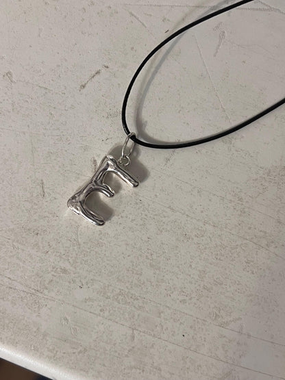 925 Silver Bubble Letter Pendant: Custom Initial Cord Necklace