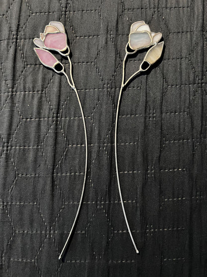 Stained Glass Magnolia Suncatcher: Iridescent Flower Art on Stem