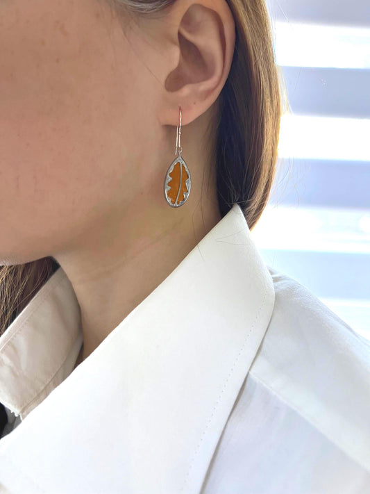 Stained glass forest earrings, oak leaf earrings, botanical dangle earrings, art glass jewelry, nature lover gift, festival earrings