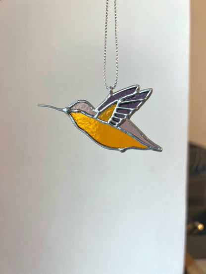 Stained Glass Hummingbird Suncatcher: Turquoise Purple Bird Window Hanging