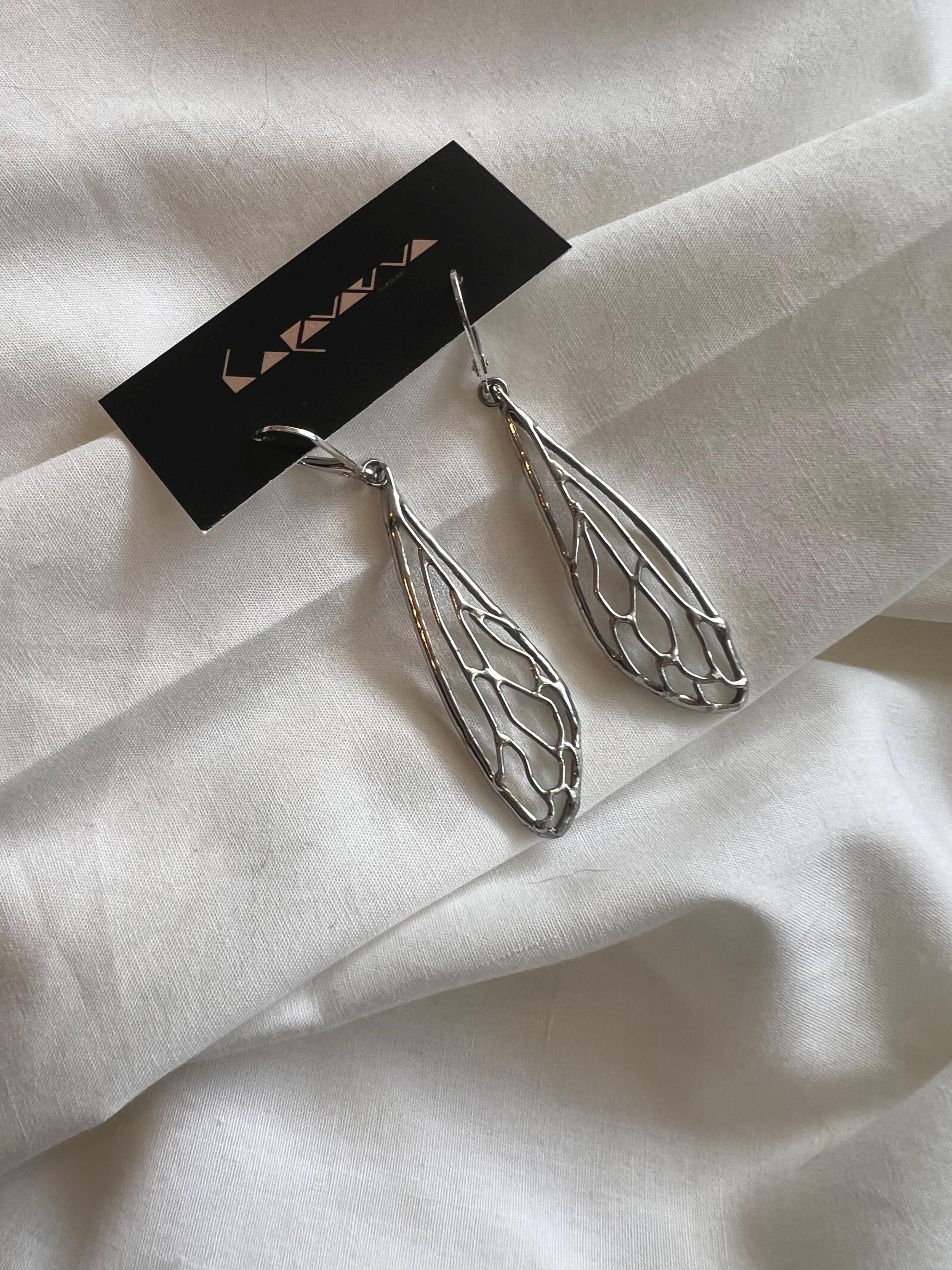stained glass cicada wing earrings silver dangle jewelry