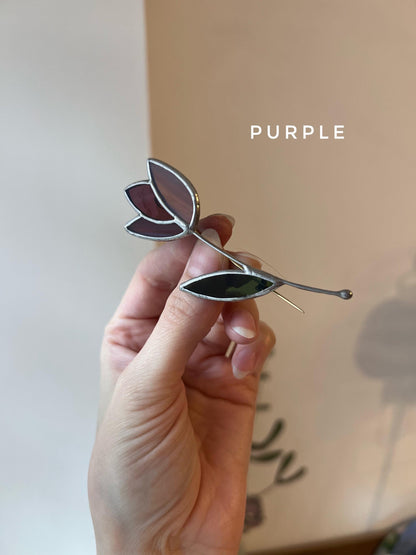 Purple stained glass tulip brooch handmade botanical jewelry gift for nature lovers
