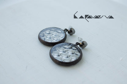 Stained Glass Raindrop Earrings: Round Crystalline Disc, Silver Studs