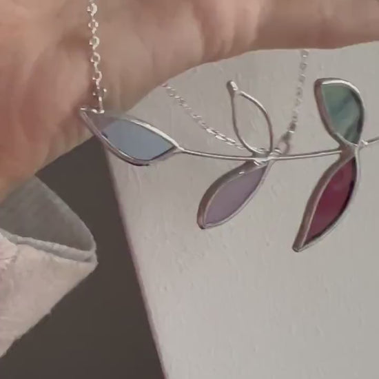 Stained Glass Leaf Necklace, Botanical Garden Jewelry