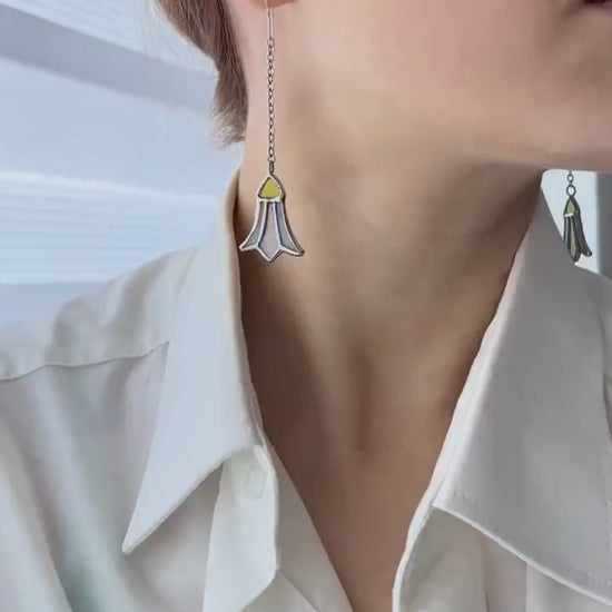Stained Glass Snowdrop Earrings: Botanical Forest Jewelry
