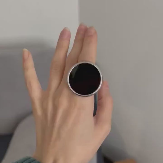 Statement Black Disc Ring: Chunky Gothic Jewelry Bold cocktail oversized piece