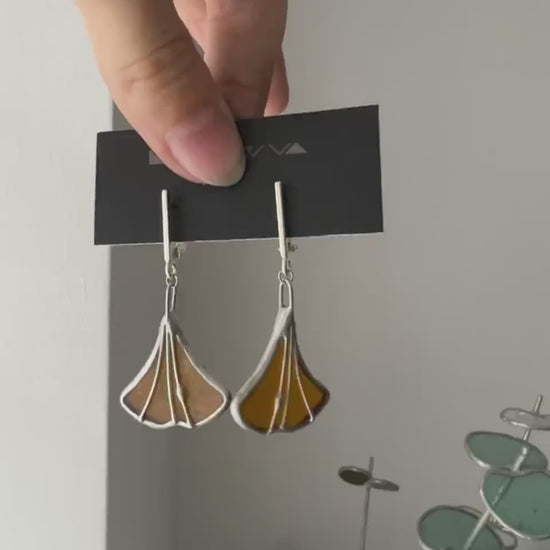 Stained Glass Ginkgo Leaf Earrings: Mint Green Botanical Jewelry