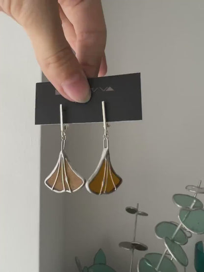 Stained Glass Ginkgo Leaf Earrings: Mint Green Botanical Jewelry