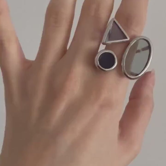Gray Stained Glass Cocktail Ring: Geometric Minimalist Jewelry