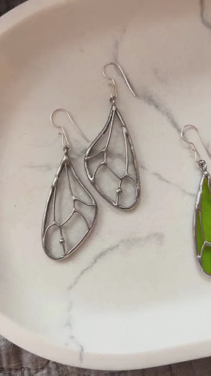 Stained Glass Butterfly Wing Earrings: Iridescent Art Glass Jewelry