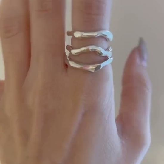 Sterling Silver Wave Ring – Handmade Melted Metal Jewelry