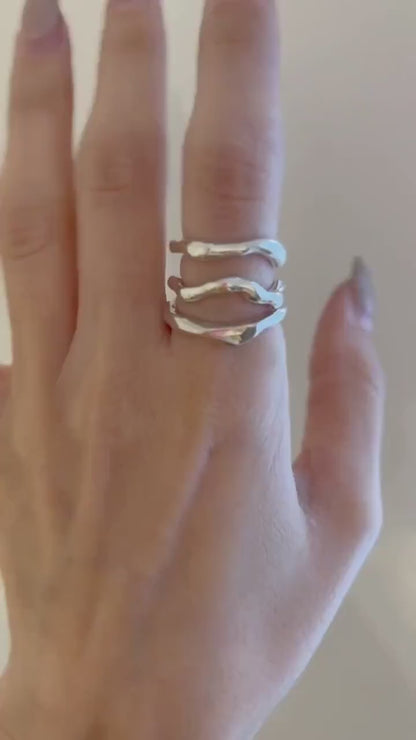 Sterling Silver Wave Ring – Handmade Melted Metal Jewelry